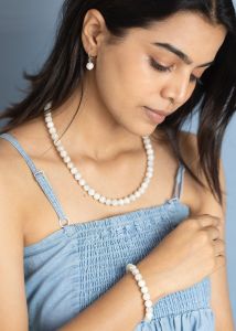 Navrabeads White Moonstone Gemstone Necklace with Earrings for Women | Elegant Handmade Jewelry Set for Festive Wear, Office Style & Timeless Grace | Classic Indian Gemstone Necklace Set