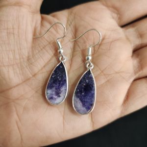 Navrabeads Amethyst Druzy Hook Earrings | Elegant Dangle Earrings for Women
