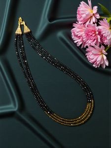 Crystal Necklace in 3 layers, Black and Mustard 