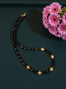 Black Crystal Necklace with Nakshi golden balls