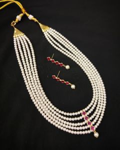 Kundan Pendant with Swarovski Replica Pearls, 5 Layers