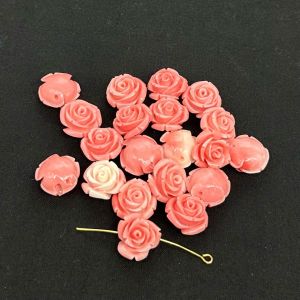 Coral Replica Synthetic Beads, Rose Shape, 16mm, (Double Shade), Pack Of 10 Pcs