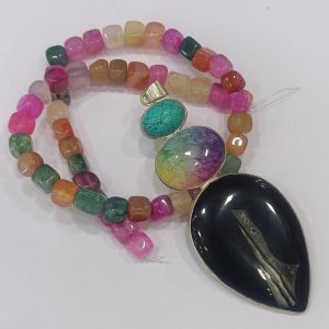 Combo of Gemstone Pendant + Square agate beads