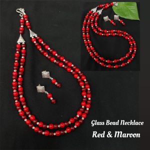 2 Layer Glass Beads Necklace With Earrings