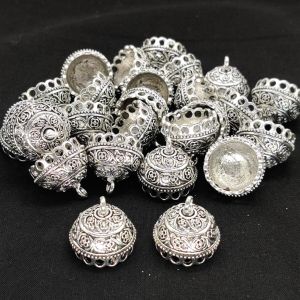Oxidised Silver Jhumka Frame, Flat (Round)
