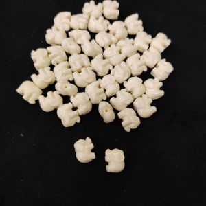 Synthetic Coral Beads, Elephant, Cream, Pack Of 20 Pcs
