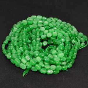 Monolisa (Imitation Cats Eye) Flat Oval Beads, 9x6mm, Leaf Green
