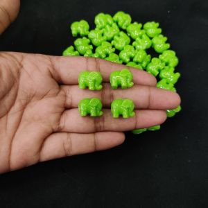 Synthetic Coral Beads, Elephant, Parrot Green, Pack Of 20 Pcs
