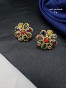 Cz Stone Flower Earring, Multi Colour