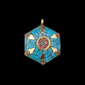 Tibetan Diamond Shaped Pendant With Gold Designs 