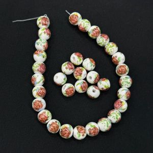 Porcelain Beads, 10mm, Round, Orange And Green , Pack of 10 pieces