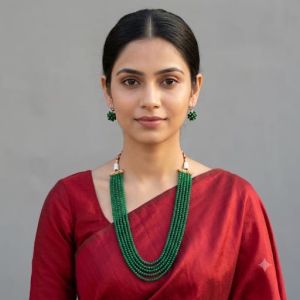 5 Layer Green Agate Necklace Matching Hook Earrings, 20 Inch Elegant Ethnic Jewellery Set for Weddings, Parties & Festive Wear