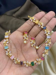 CZ Necklace ,Multicolor, with back chain