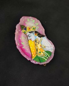 Onyx Pendant Features a Radha Krishna Painting on Onyx Stones Detailed with Gold Foil Borders