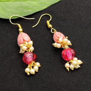 Coral Tulips Earrings With (Pink) Pumpkin And Pearl Loreals