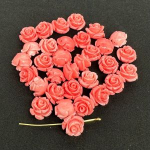 Coral Replica Synthetic Beads, Rose Shape, 10mm, (Double Shade), Pack Of 20 Pcs