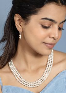 Navrabeads Cream Shell Pearl 3-Layer Necklace for Women | Elegant Multi-Strand Pearl Jewelry for Weddings & Festive Wear | Handcrafted Classic Necklace for Timeless Grace