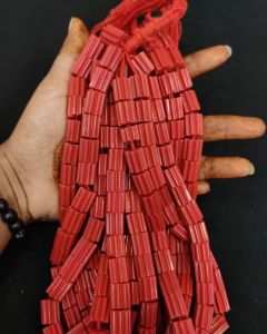 Taiwanese bamboo coral : carved cylinders (approx 32 beads; 12x10mm ) : 490/ per line
