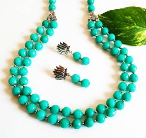 Agate Necklace, Double strand, Bluish Green