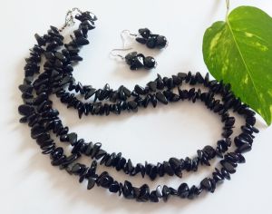 Stone chip necklace, Black, 2 Layers