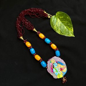 Exclusive Onyx Pendant With Radha Krishan Painting With Hydro Beads