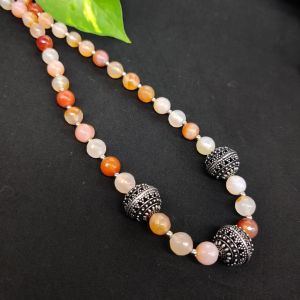Onyx Beads Necklace With German Silver Hollow Beads