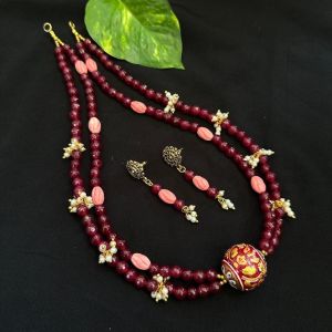 Hand Painted Minakari Balls With Quartz Beads And Coral Replica Spacers