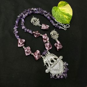 Gemstone Necklace With Bahubali Pendant