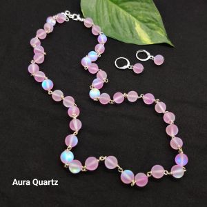 Natural Gemstone (Light Pink Aura Quartz) Necklace
