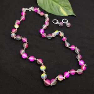 Natural Gemstone (Dark Pink Aura Quartz) Necklace