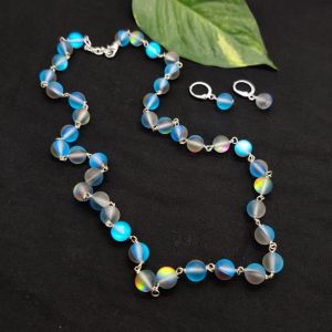 Natural Gemstone (Blue And Grey Aura Quartz) Necklace