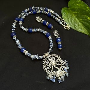 Gemstone Chip Necklace (Lapiz Lazuli) With Nataraja Pendant