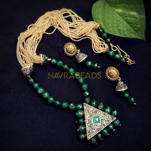 Green and sandal seed bead with Designer pendant necklace