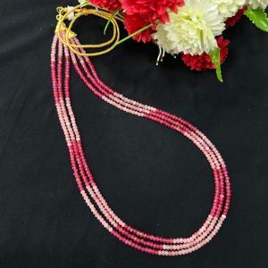 3 Layer Agate Necklace, Light Pink And Dark Pink