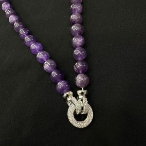 Real Stone Amethyst Necklace With Cz Clasp