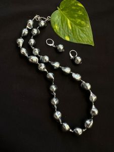 Baroque Shell Pearl Necklace, Dark Grey