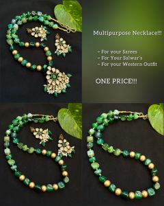Multipurpose Necklace - Green Agate Nugget And Shell Pearl Necklace With Victorian Pendant