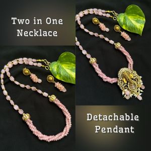 Two In One Necklace: Pendant Is Detachable: Victorian Ganesh Pendant With Monolisa Beads And Agate Beads, Pink