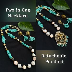 Two In One Necklace: Pendant Is Detachable: Victorian Ganesh Pendant With Shell Pearls And Seed Beads