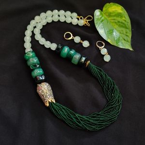 Combination Of Onyx, Quartz And Seed Beads Necklace
