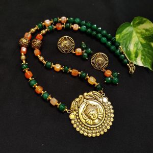Natural Agate Beads Necklace With Dhurga Maa Pendant