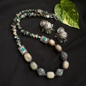 Green Tourmaline Quartz Necklace With Victorian Spacers
