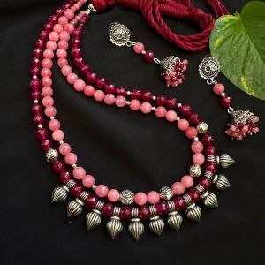 2 Layer Agates With Kohlapuri Charms With Jhumka