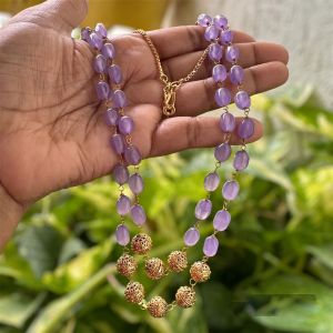 2 Layer Quartz Necklace With Antique Gold Beads, Lavender
