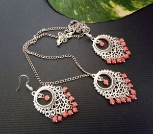 German Silver Chains With Earrings, Peach