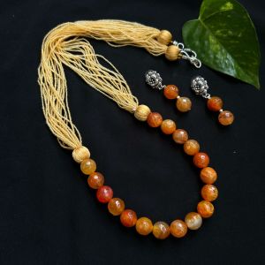 Orange Onyx Beads With Seed Beads
