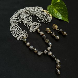 Grey Seed Beads Necklace With Onyx Beads