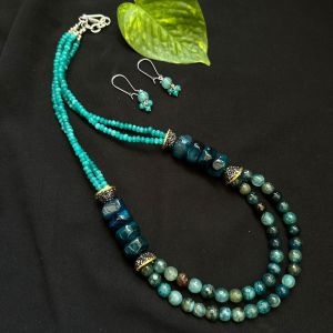 Onyx Necklace With Designer Caps, Peacock Green