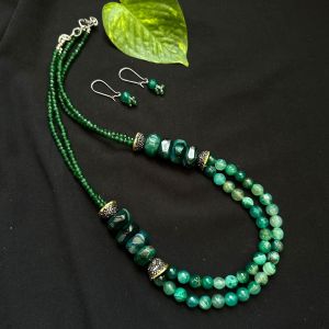 Onyx Necklace With Designer Caps, Green