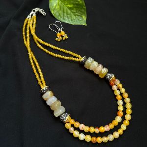 Onyx Necklace With Designer Caps, Yellow